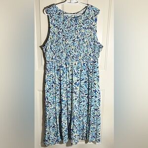 beachlunchlounge Women’s size XXL blue white mixed print floral casual dress